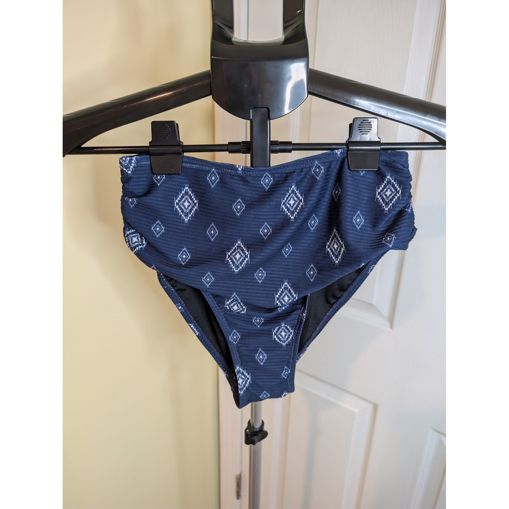 CUPSHE Bikini Bottom Navy Blue High Waisted Geometric Ribbed NWT - Size S